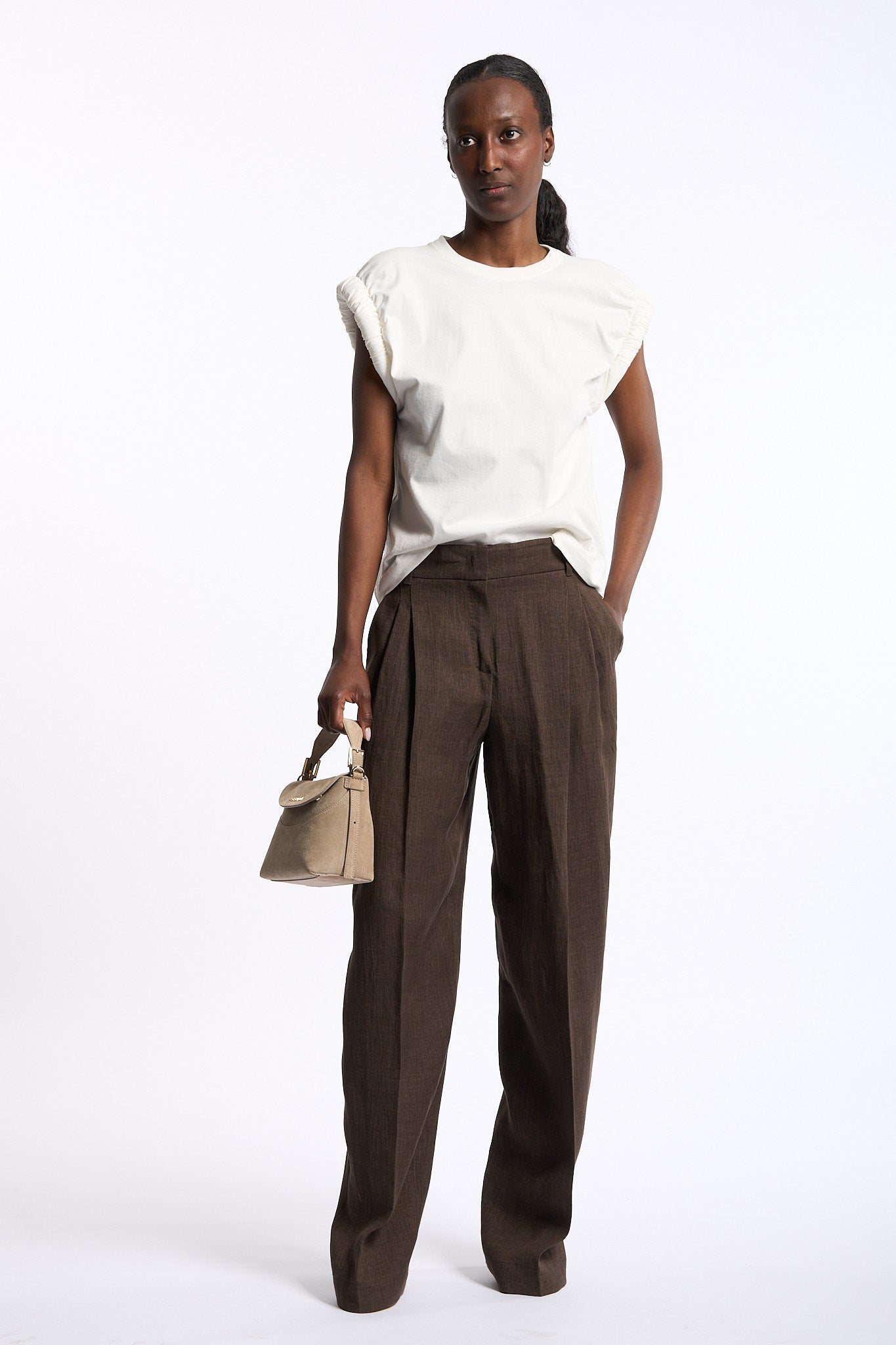 Nude T-shirt Manica Imbottita Bianco Donna-3
