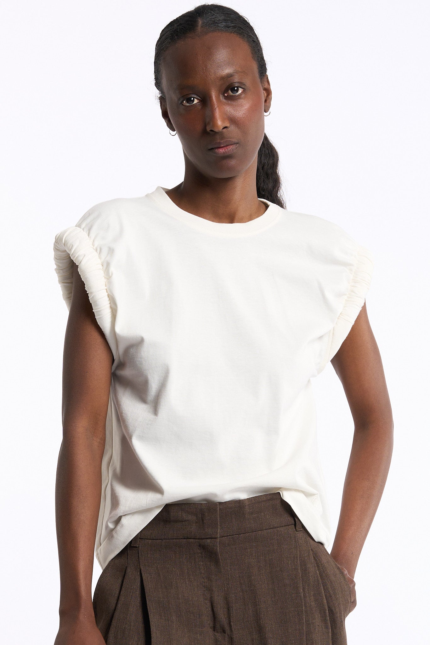 Nude T-shirt Manica Imbottita Bianco Donna-4