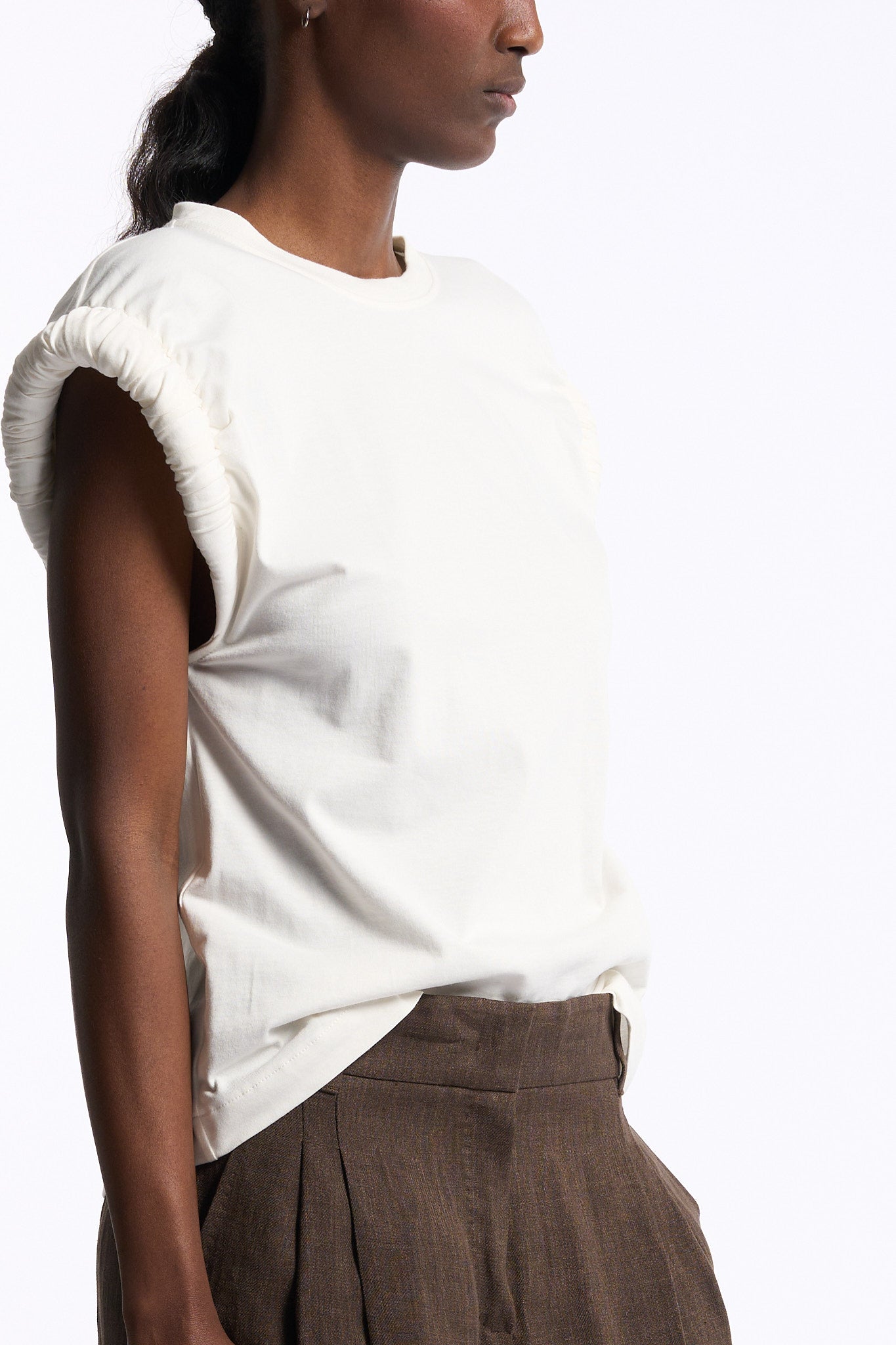 Nude T-shirt Manica Imbottita Bianco Donna-5