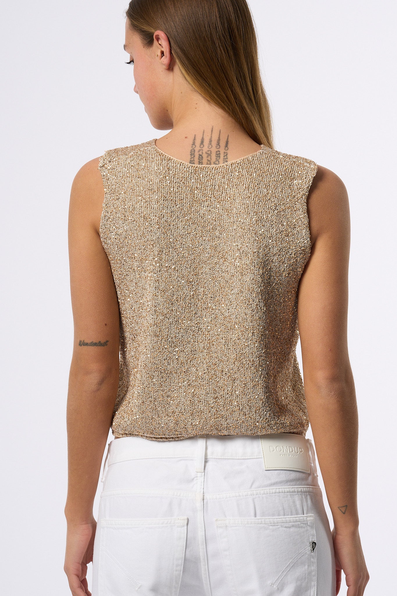 Nude Top Pailettes Beige Donna-7