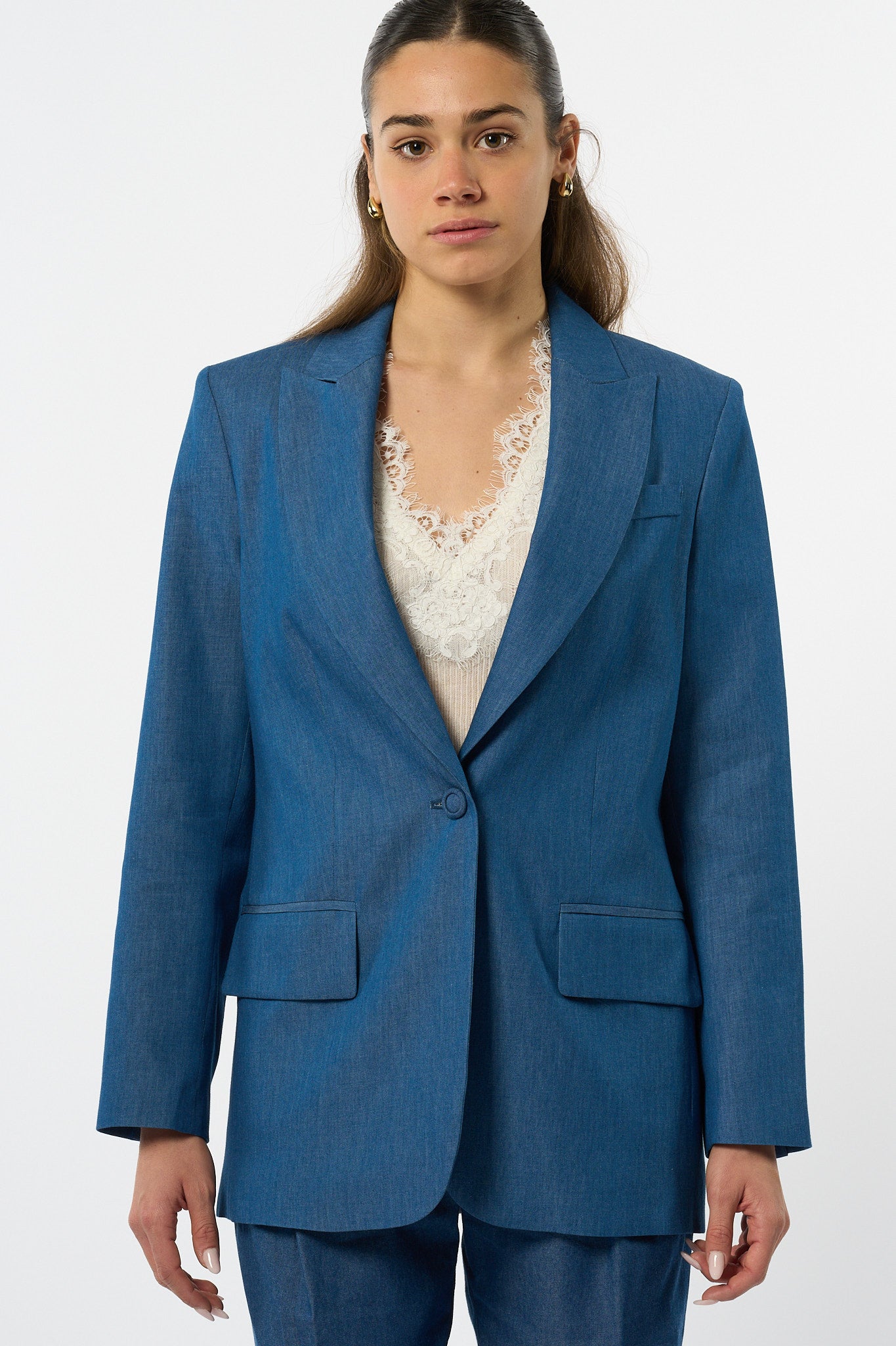 Olla Pareg Giacca Chambray Azzurro Donna-3