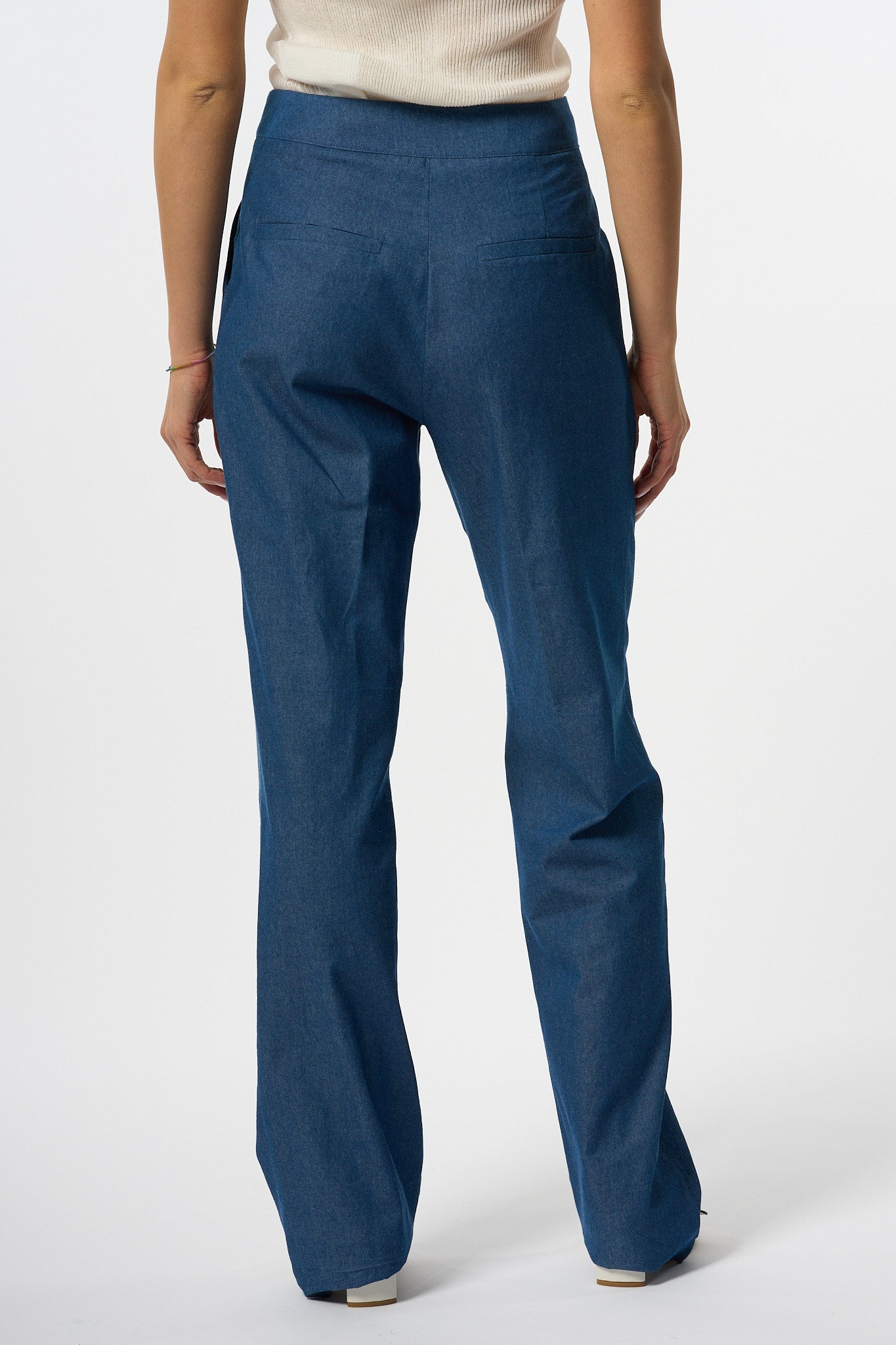 Olla Pareg Pantalone Chambray Azzurro Donna-5