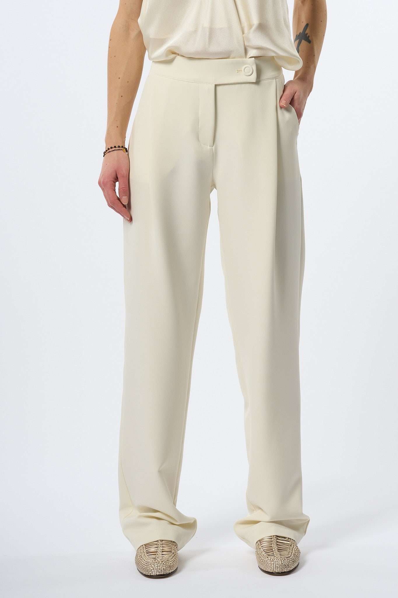 Olla Pareg Pantalone Crepe Latte Donna-4