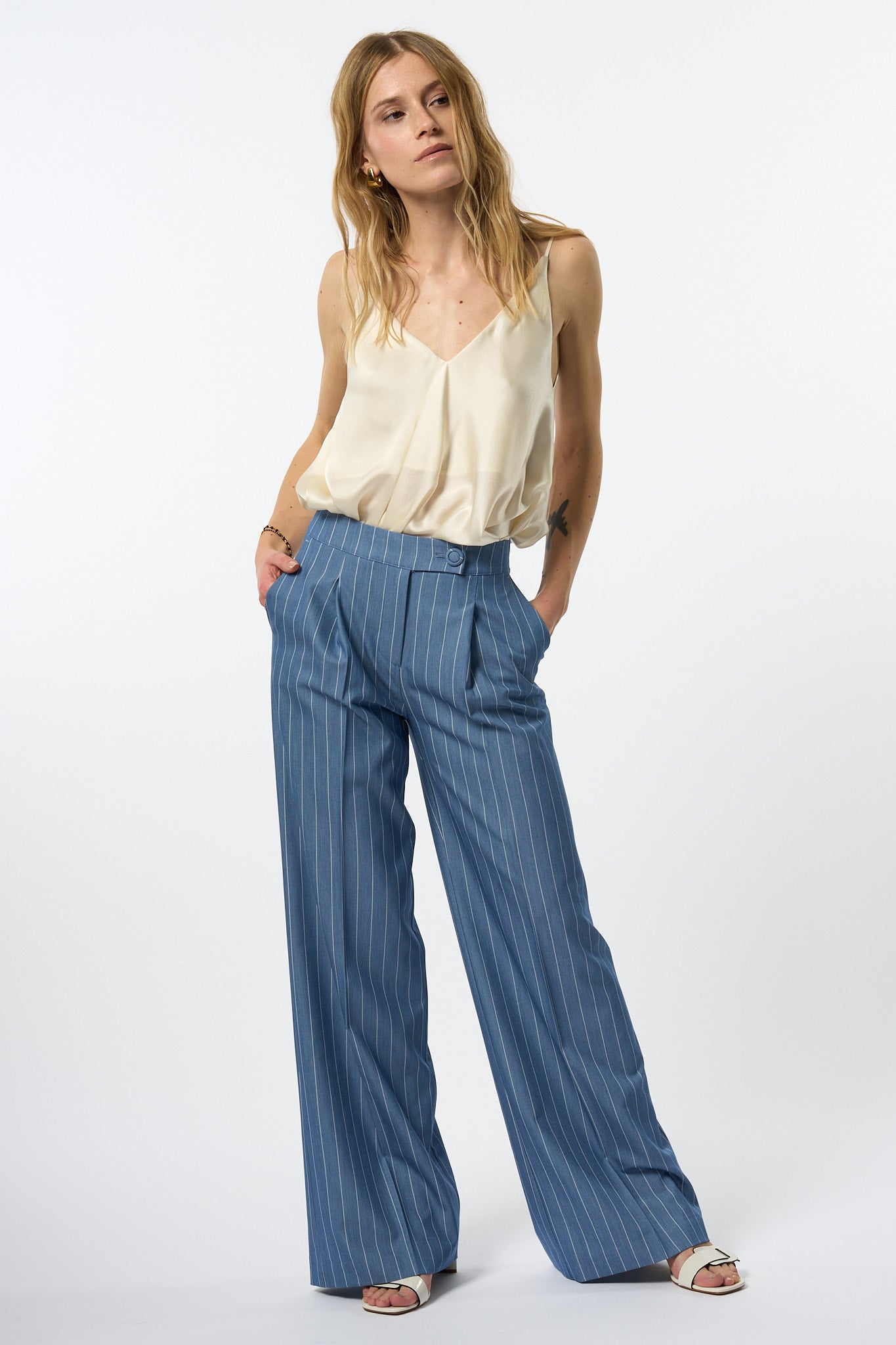 Olla Pareg Pantalone Gessato Denim Donna-8