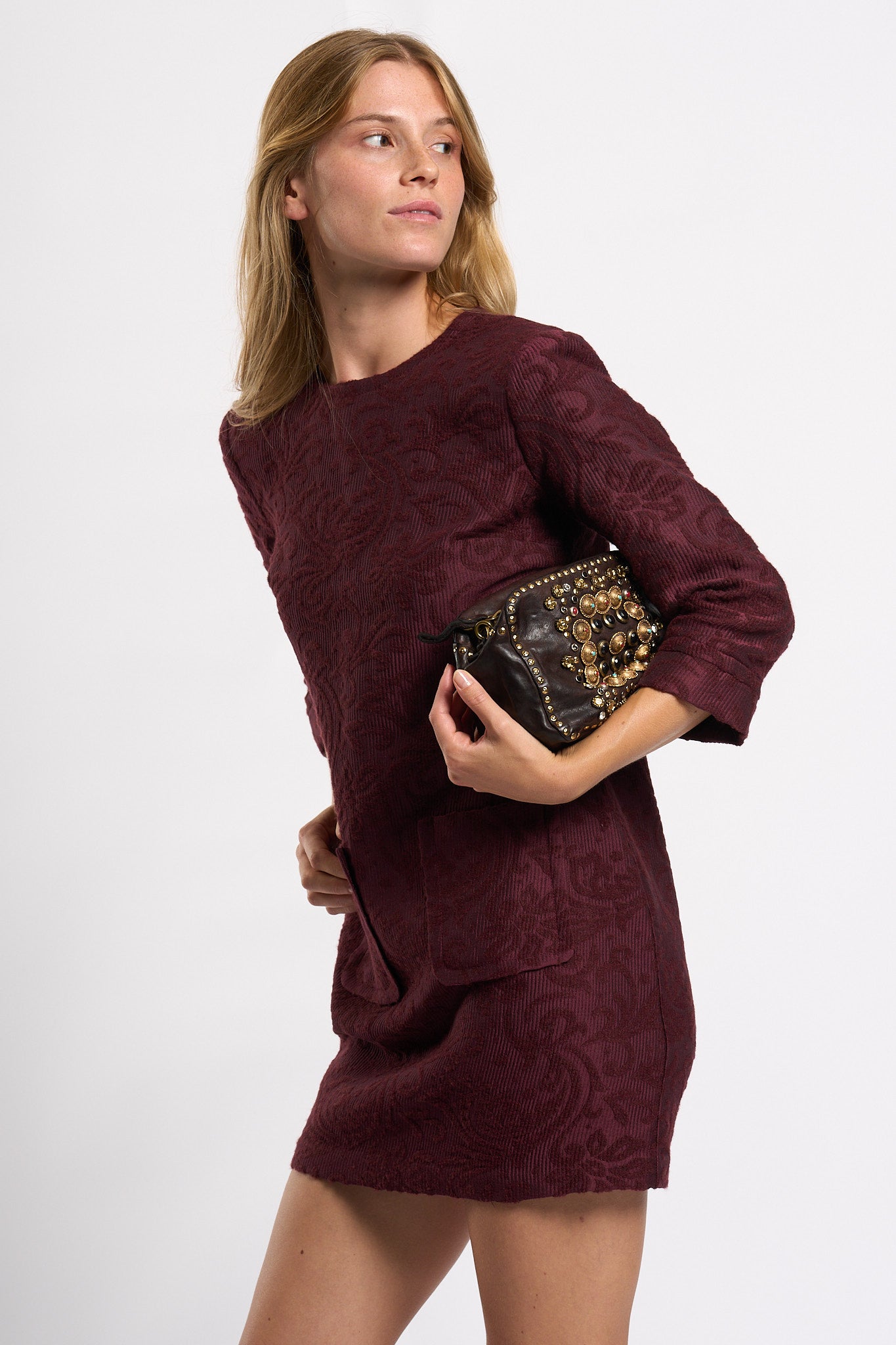 Olla pareg Abitino Jacquard Bordeaux Donna-10