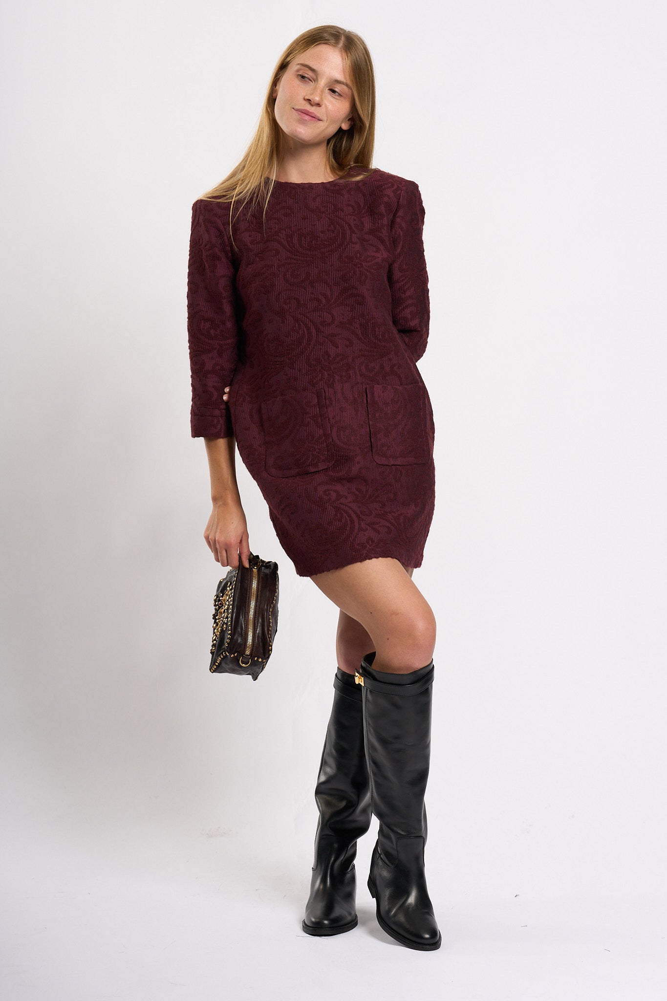 Olla pareg Abitino Jacquard Bordeaux Donna-5