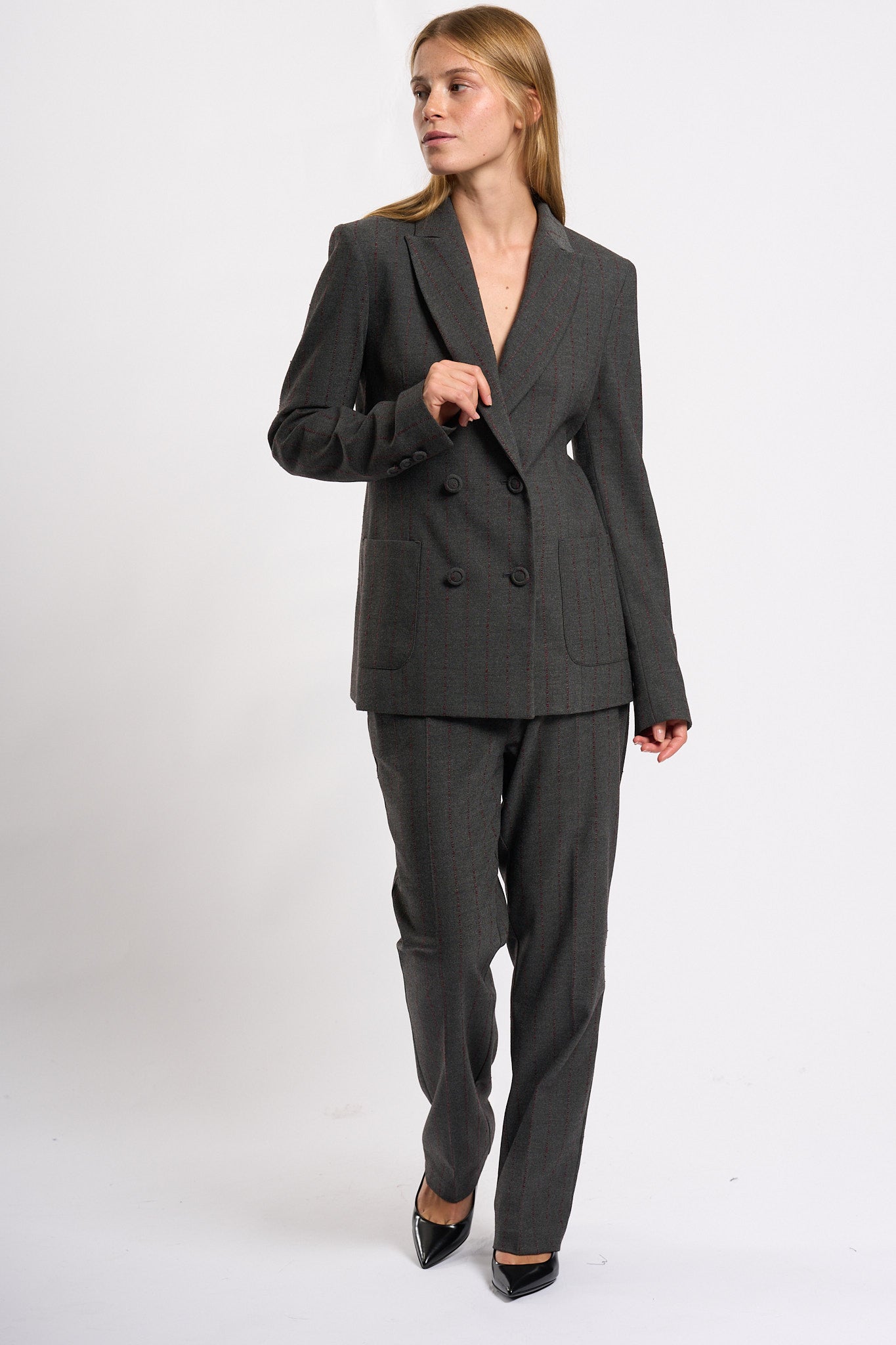 Olla pareg Giacca Dp Gessato Grigio/bordeaux Donna-5