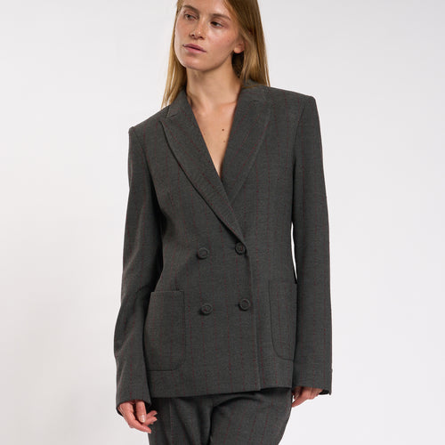 Olla pareg Giacca Dp Gessato Grigio/bordeaux Donna