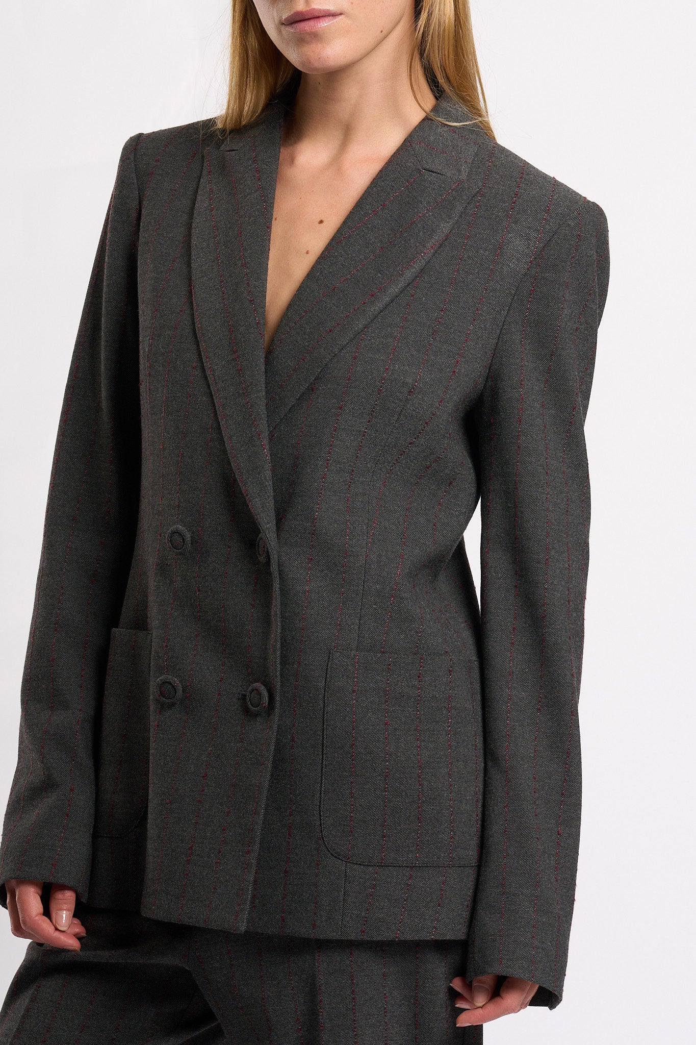 Olla pareg Giacca Dp Gessato Grigio/bordeaux Donna-7