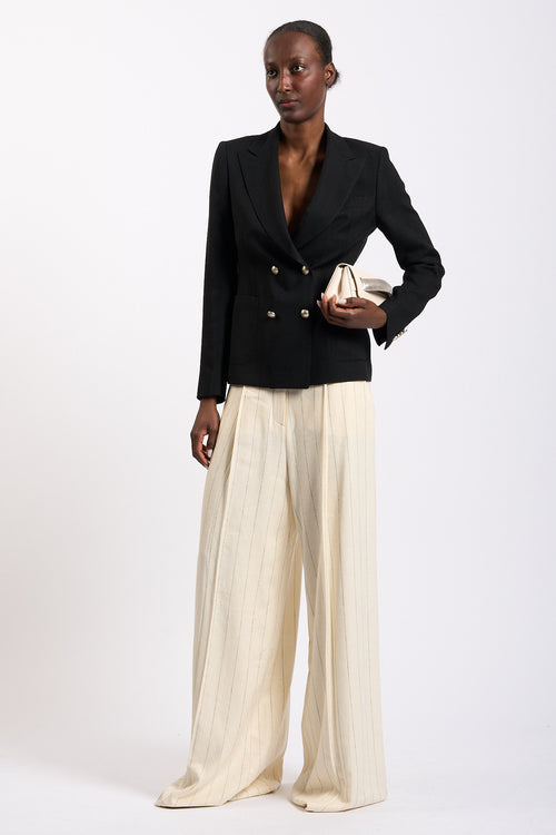 Olla pareg Pantalone Gessato Ampio Crema Donna-2