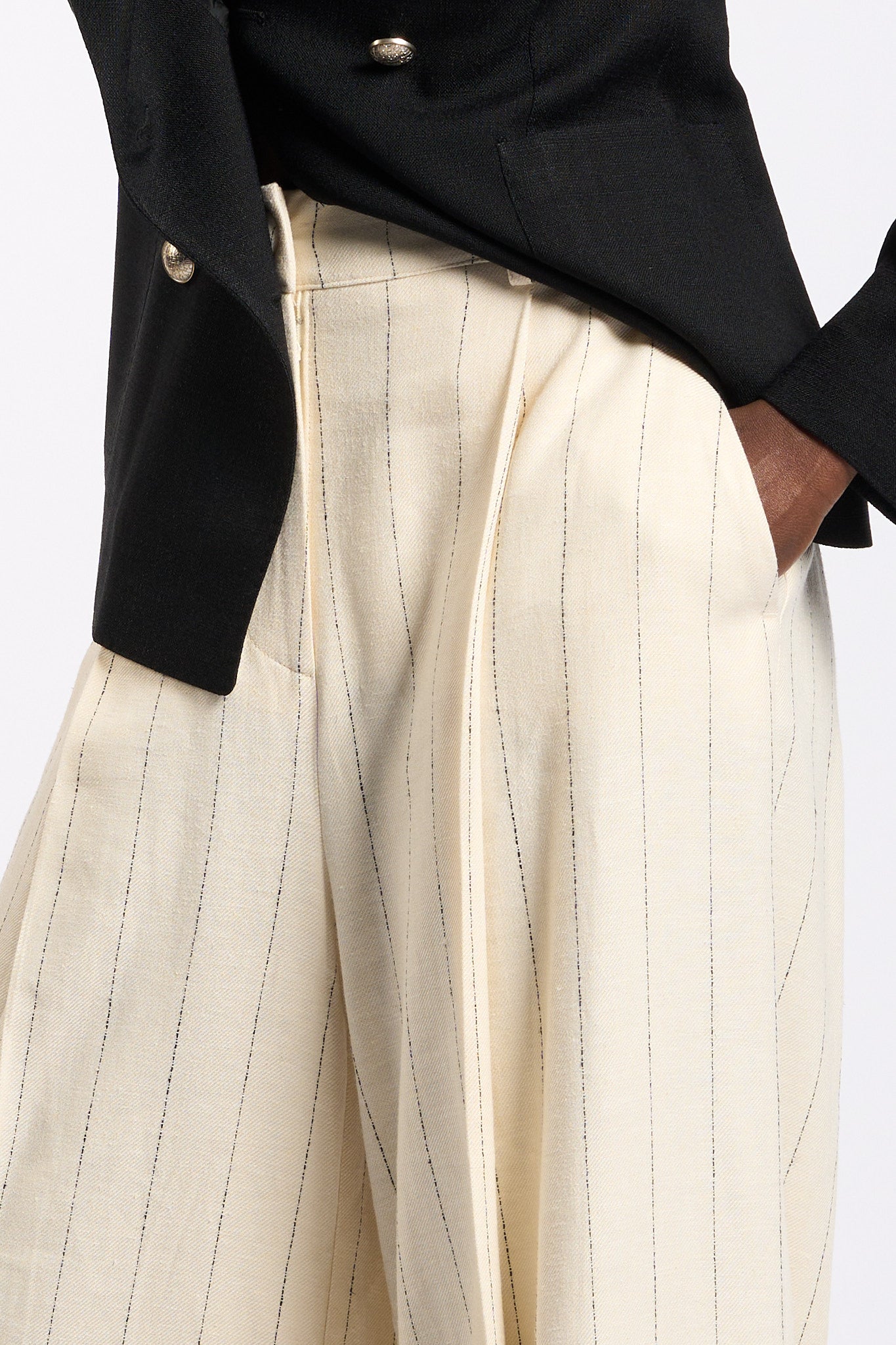 Olla pareg Pantalone Gessato Ampio Crema Donna-5