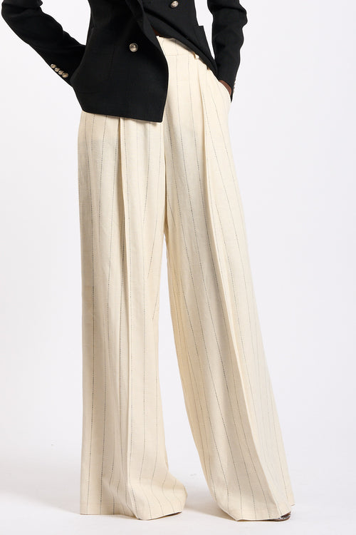 Olla pareg Pantalone Gessato Ampio Crema Donna