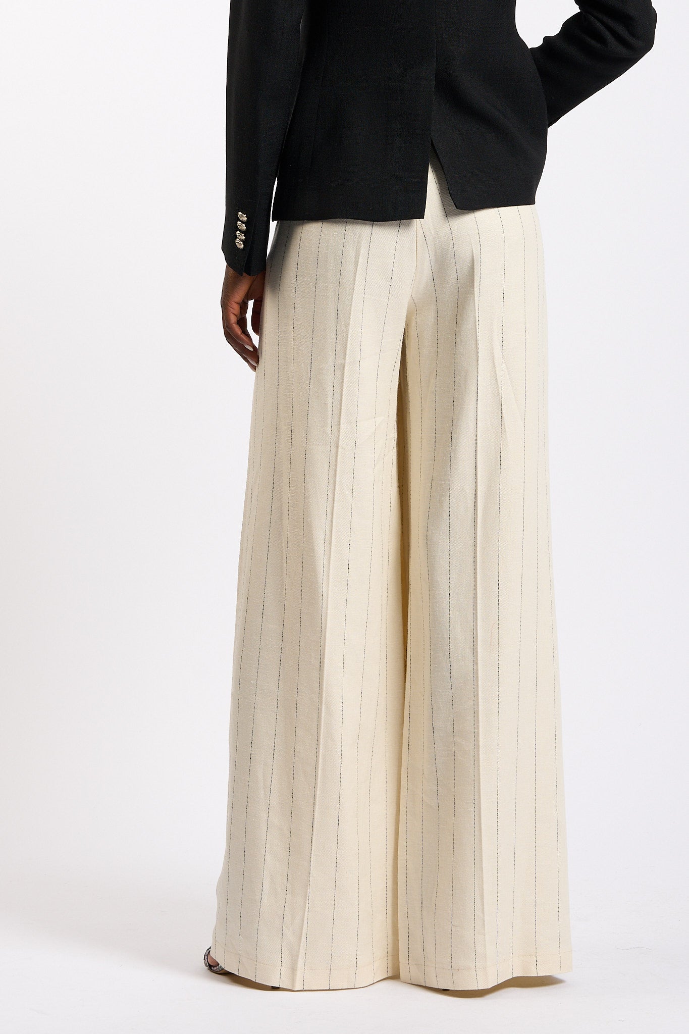 Olla pareg Pantalone Gessato Ampio Crema Donna-6