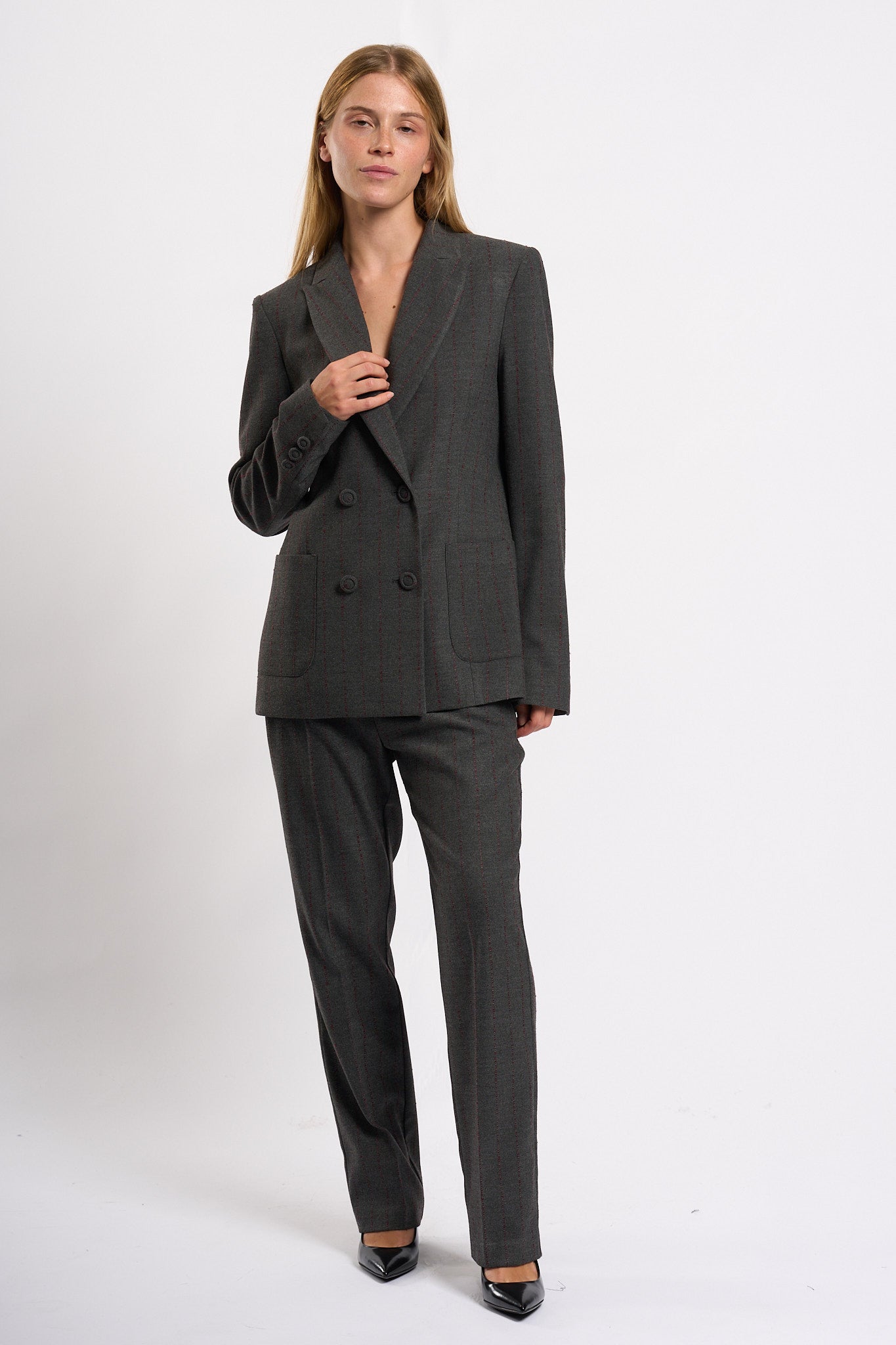Olla pareg Pantalone Gessato Grigio/bordeaux Donna-2
