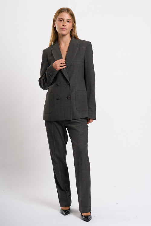 Olla pareg Pantalone Gessato Grigio/bordeaux Donna-2