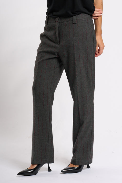 Olla pareg Pantalone Gessato Grigio/bordeaux Donna