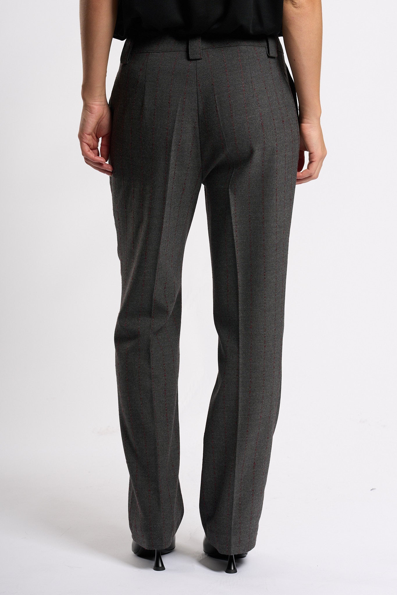 Olla pareg Pantalone Gessato Grigio/bordeaux Donna-7