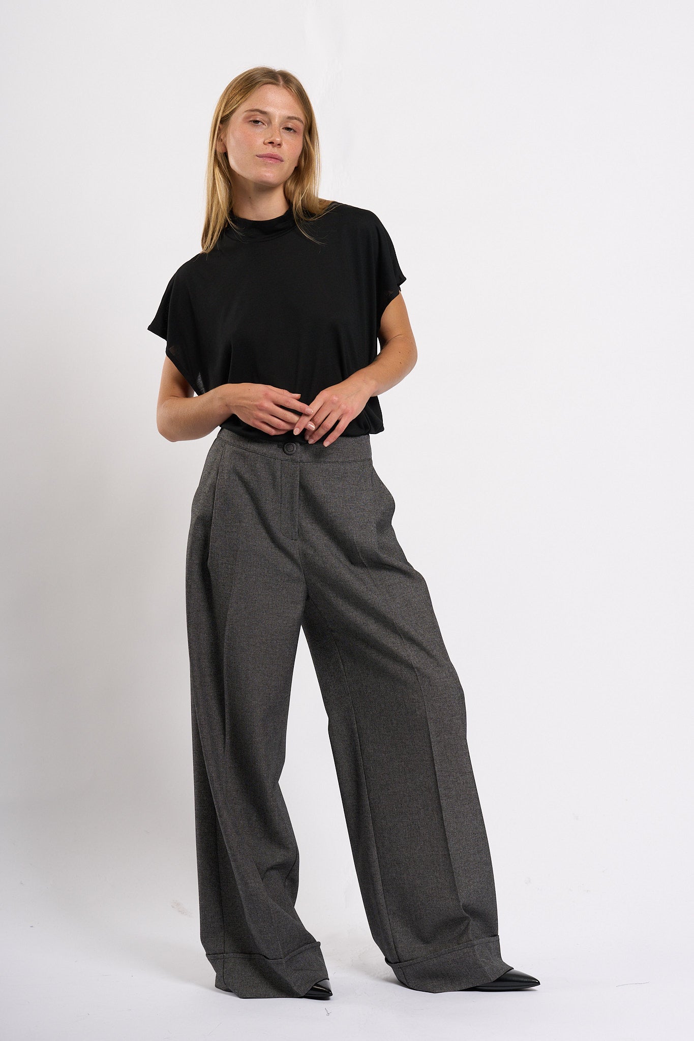Olla pareg Pantalone Largo Grisaglia Grigio Donna-5