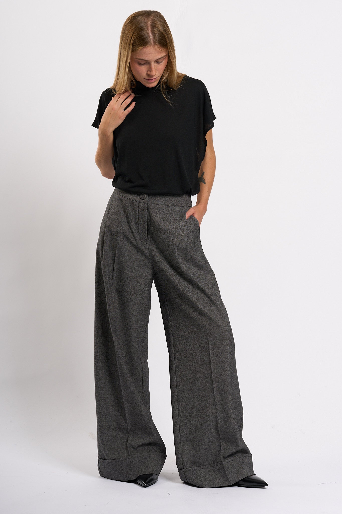 Olla pareg Pantalone Largo Grisaglia Grigio Donna-6