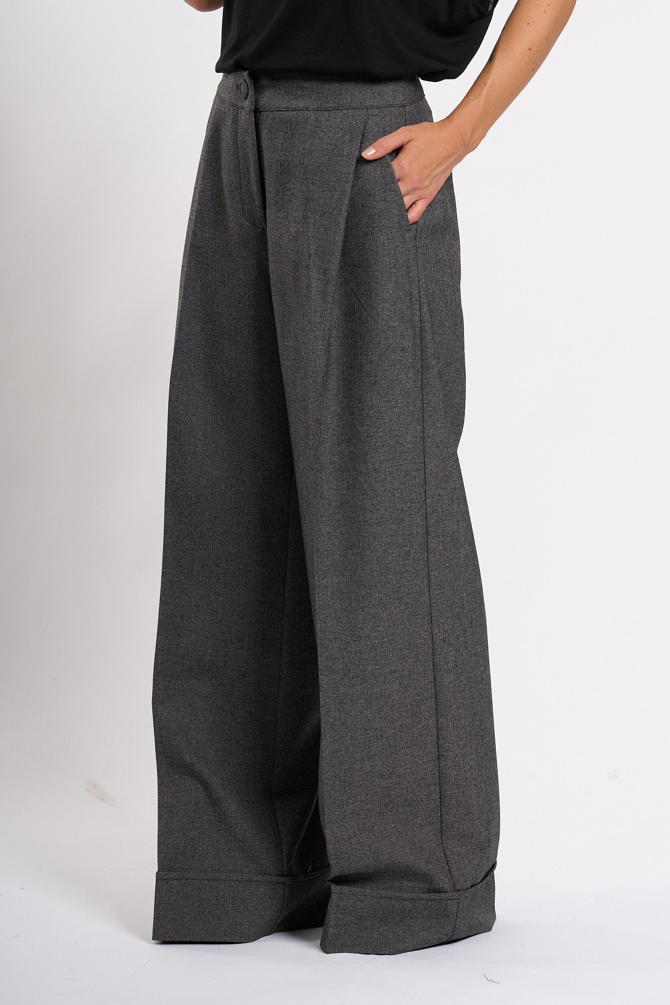 Olla pareg Pantalone Largo Grisaglia Grigio Donna-7