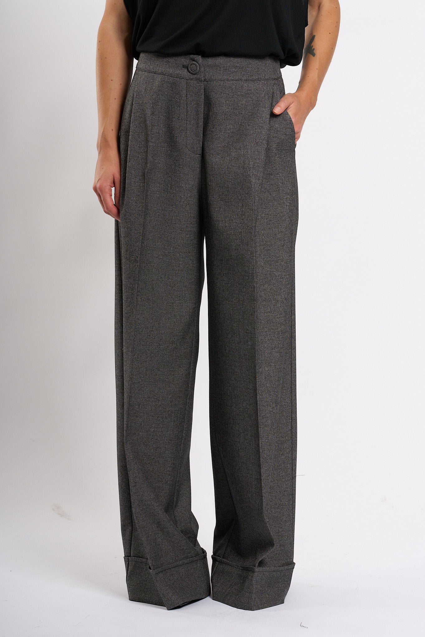 Olla pareg Pantalone Largo Grisaglia Grigio Donna-8
