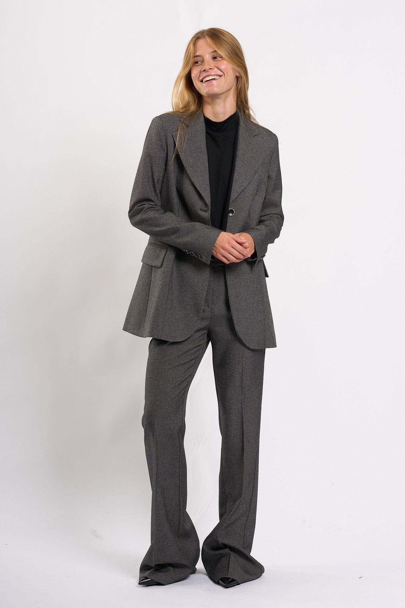 Olla pareg Pantalone Zampa Grisaglia Grigio Donna-7