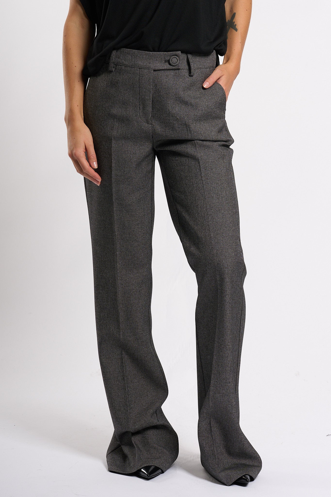 Olla pareg Pantalone Zampa Grisaglia Grigio Donna-5