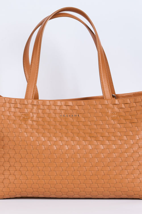 Orciani Borsa Tata Shopper XL Intrecciata Cuoio Donna-2