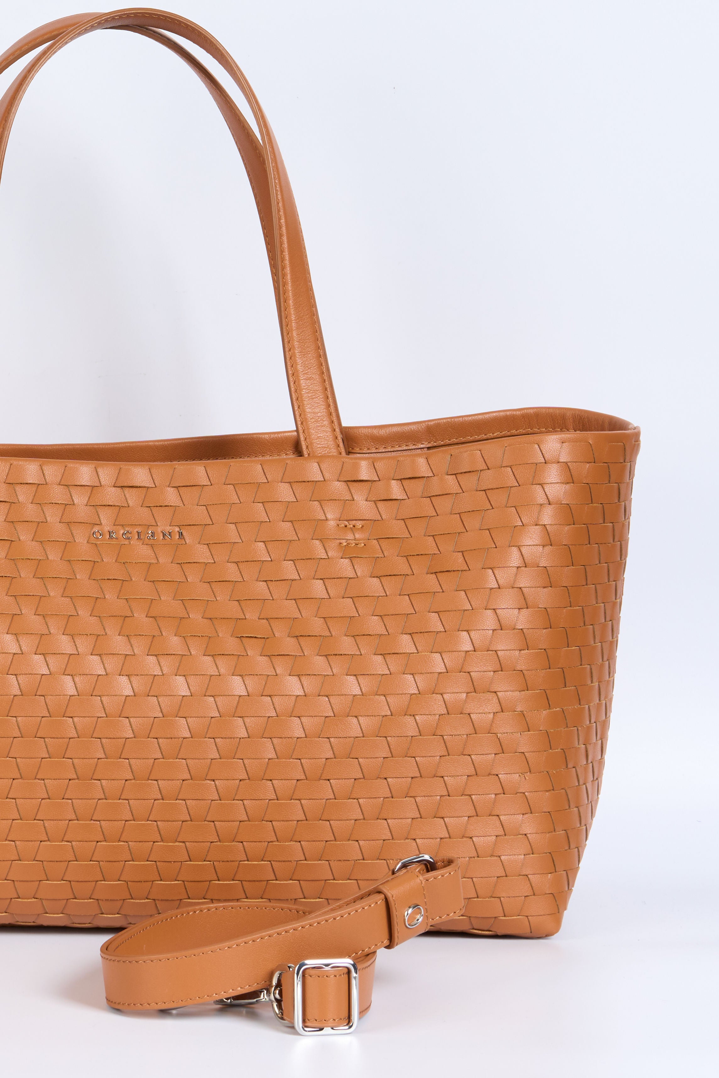 Orciani Borsa Tata Shopper XL Intrecciata Cuoio Donna-4