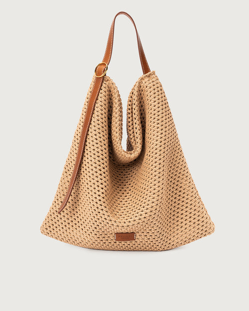 Orciani Sacca Todo Large Crochet Rafia Cuoio Donna