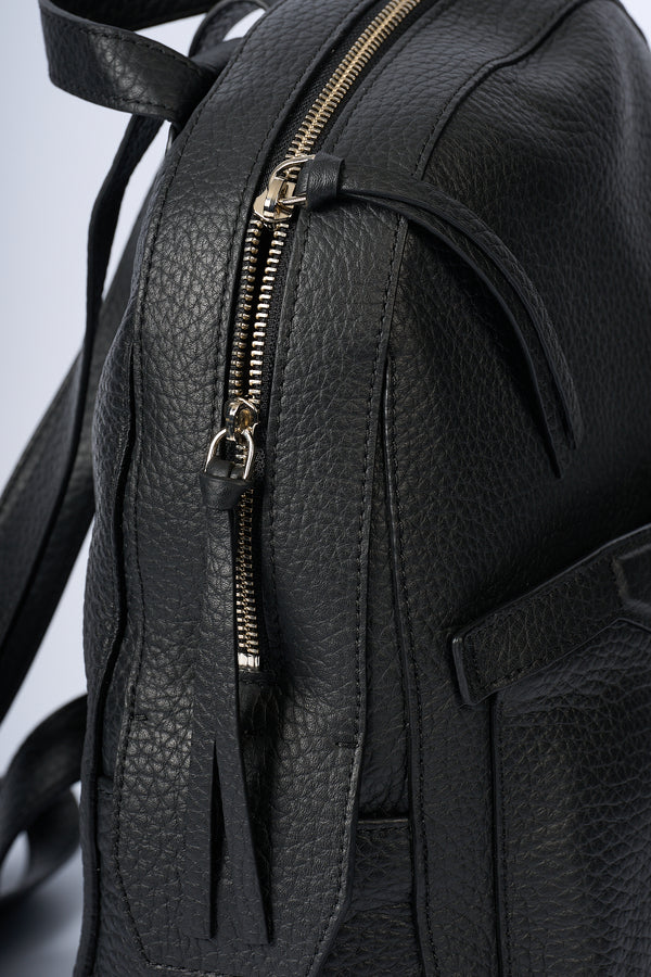 Orciani Black Leather Backpack for Women-2