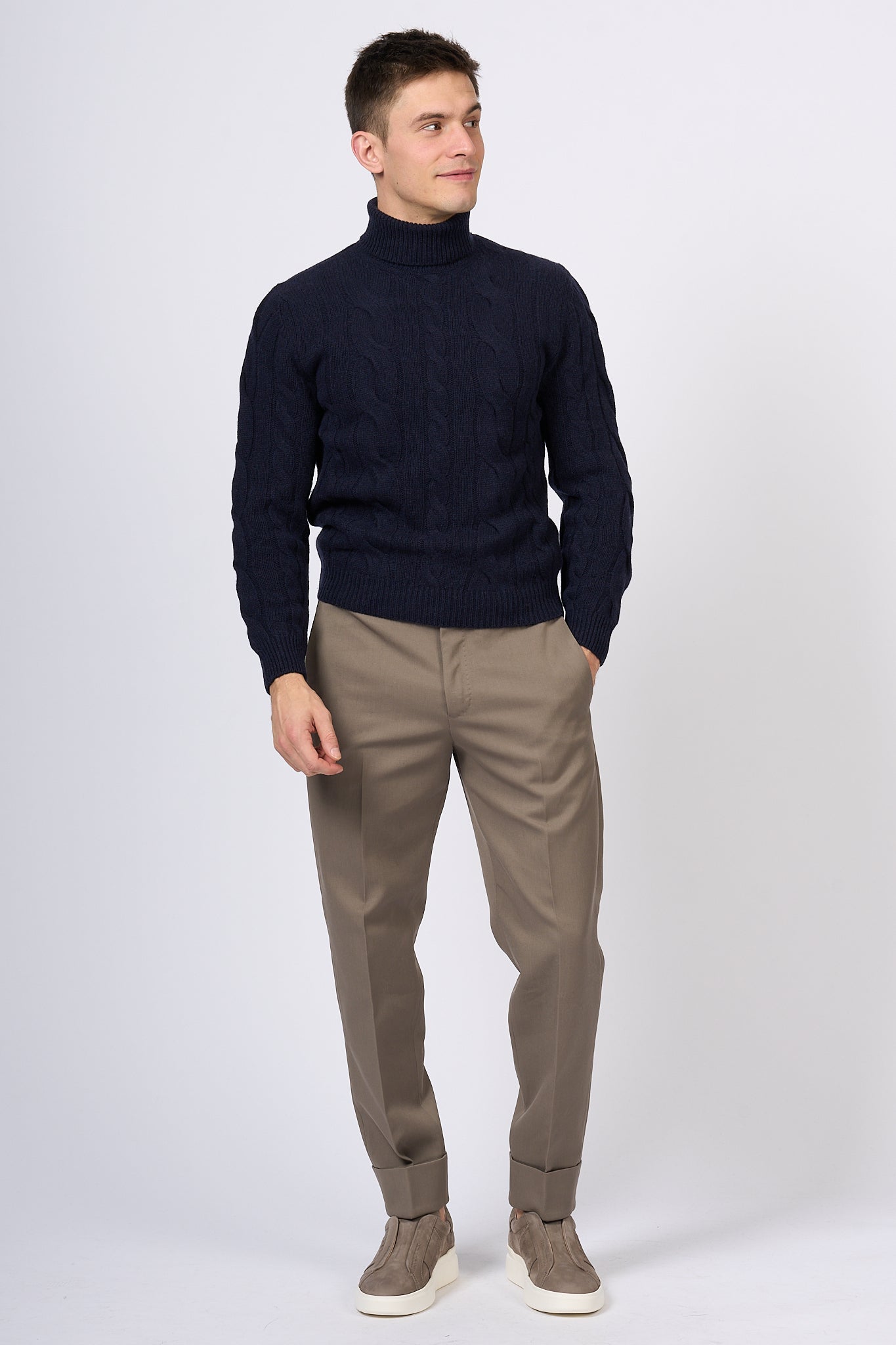 Ottaviani Blue Braided Turtleneck Men-3