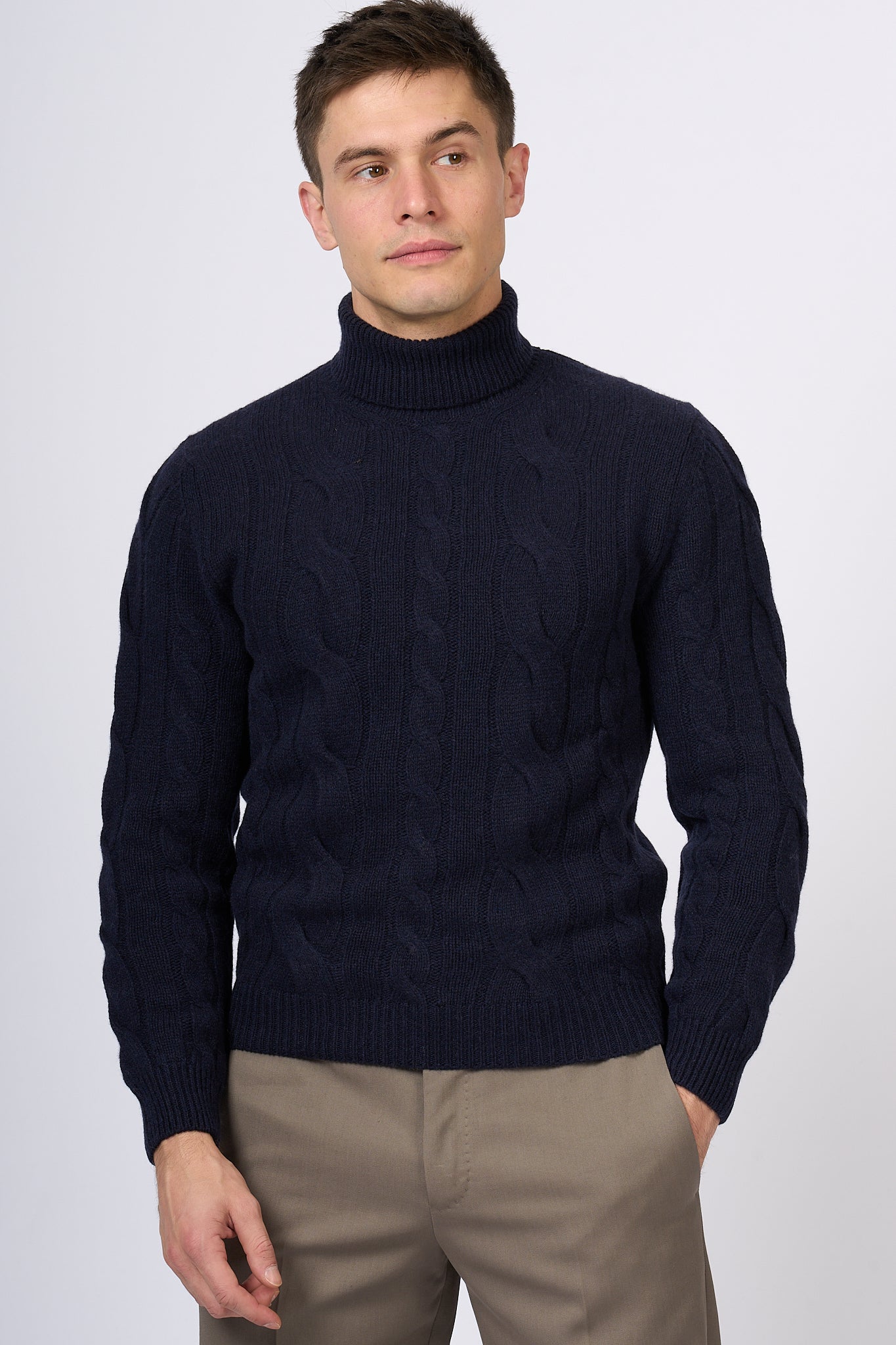 Ottaviani Blue Braided Turtleneck Men-2