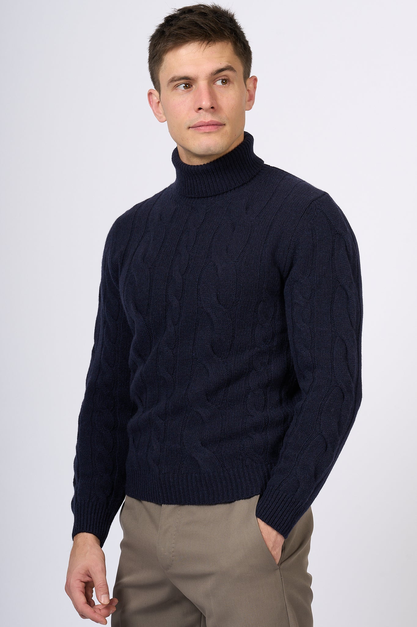 Ottaviani Blue Braided Turtleneck Men-4