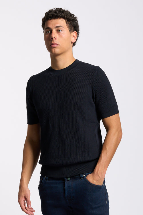 Ottaviani Girocollo Seta/Cotone Manica Corta Blu Uomo