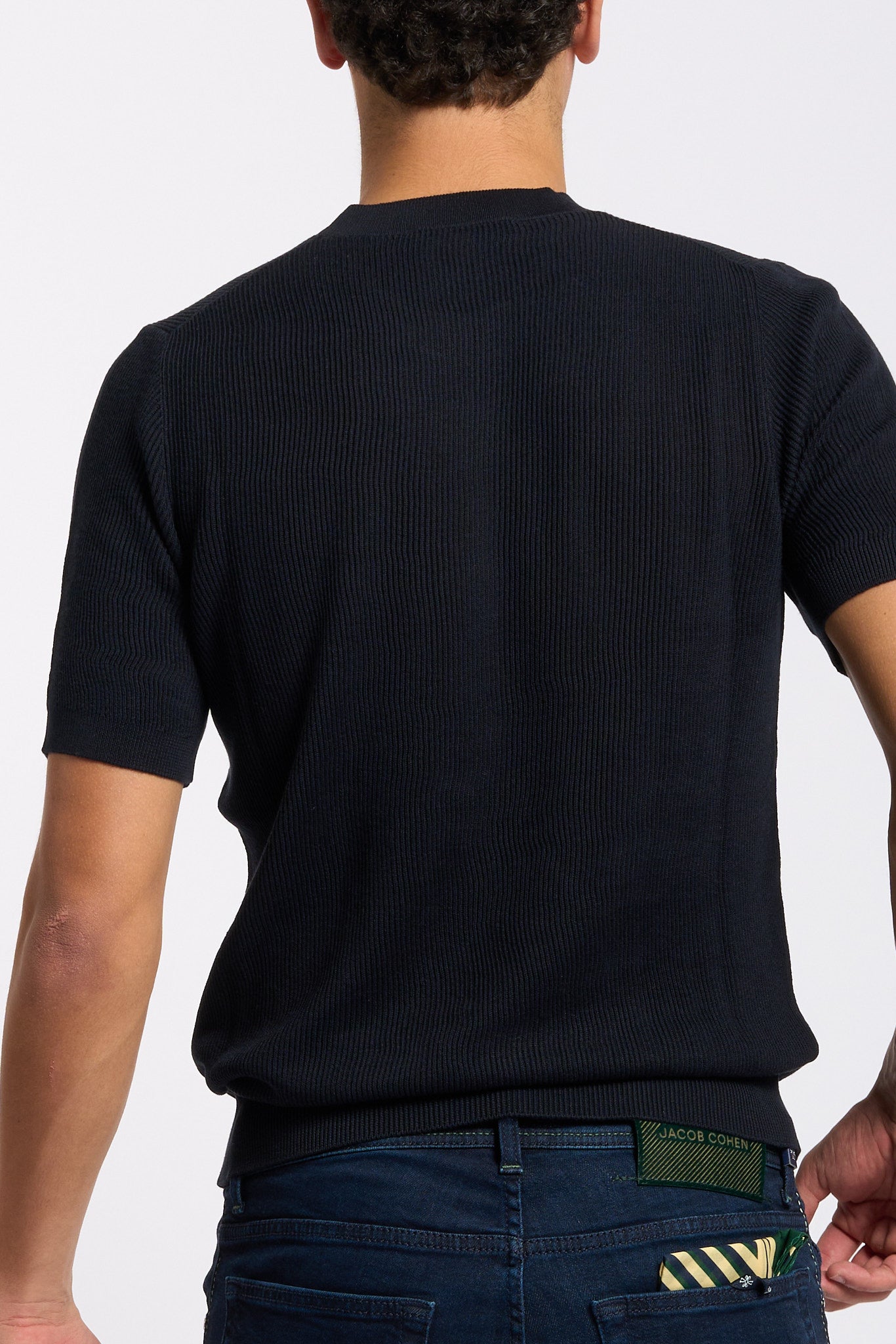 Ottaviani Girocollo Seta/Cotone Manica Corta Blu Uomo-5