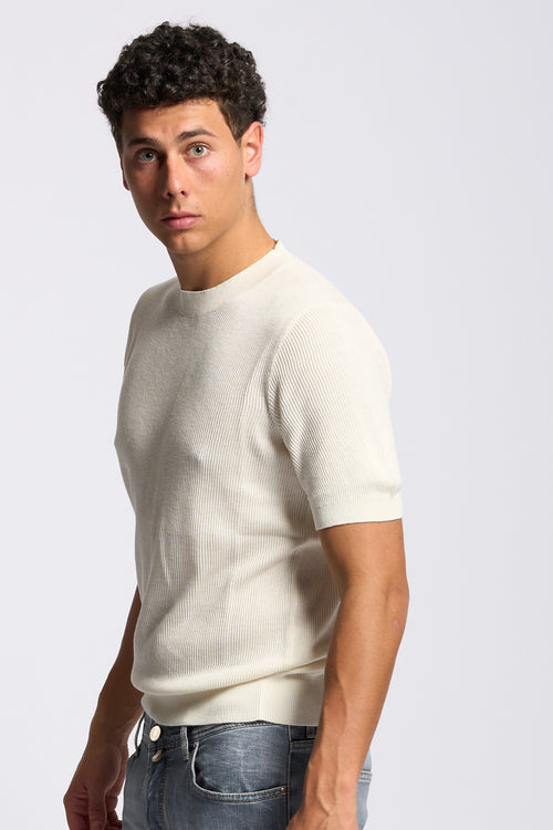 Ottaviani Girocollo Seta/Cotone Manica Corta Ecru Uomo