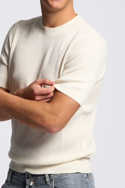 Ottaviani Girocollo Seta/Cotone Manica Corta Ecru Uomo-2