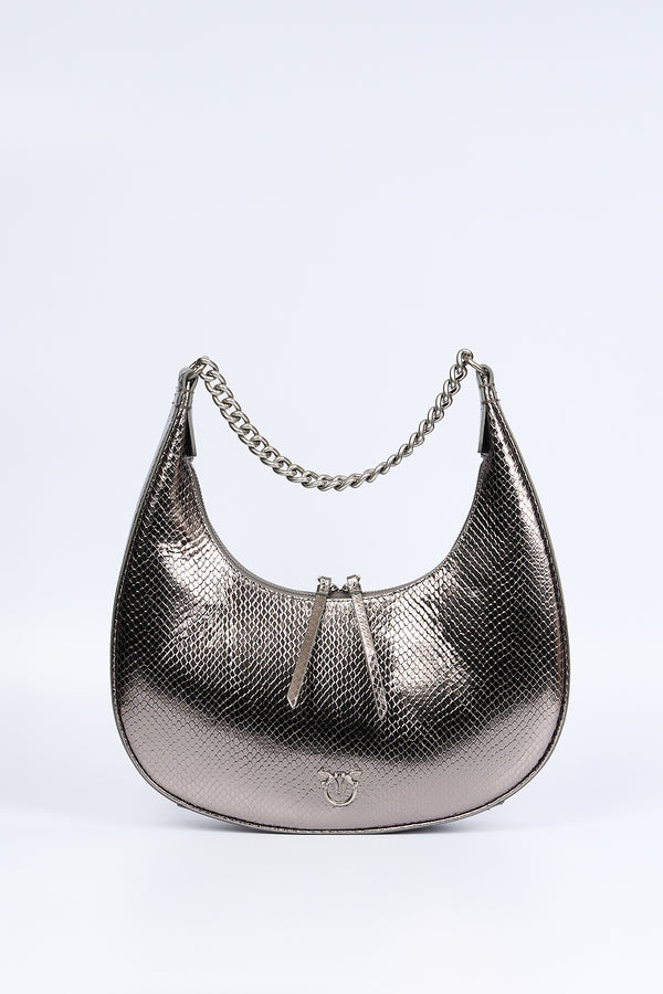 Pinko Brioche Hobo Leather Silver Woman