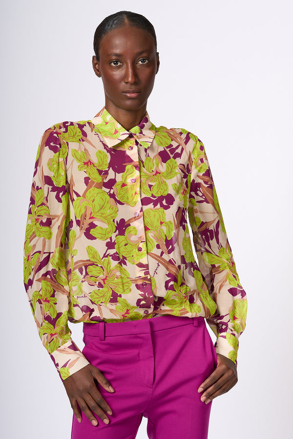 Pinko Camicia Smorzare stampa Iris Viola/Verde Donna