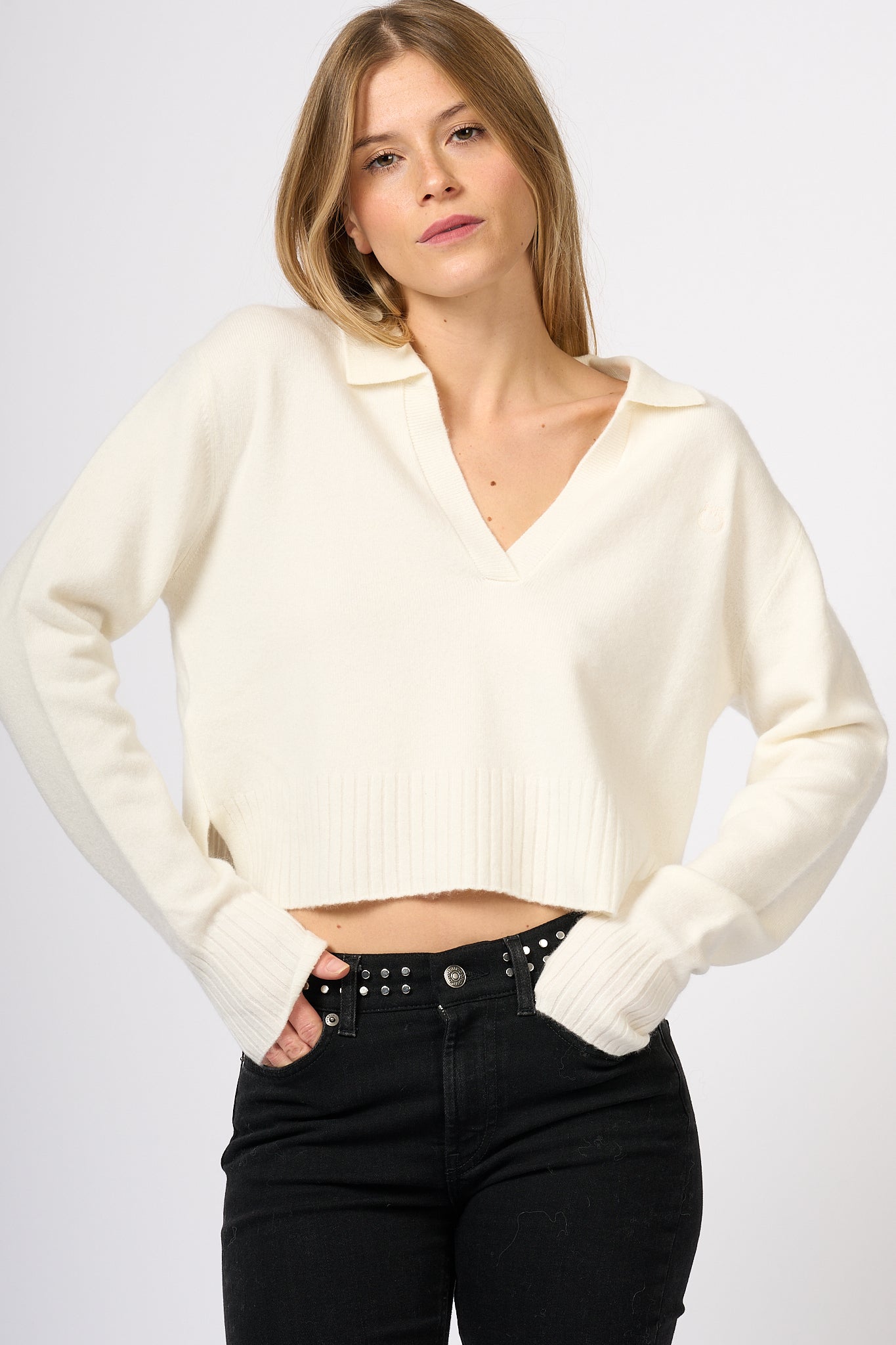 Pinko Maglia Profumo a Polo Cropped Bianco Donna-1