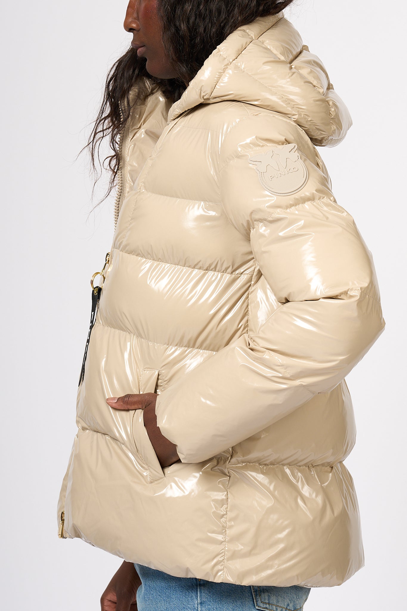 Pinko Eleodoro Crystal Beige Down Jacket Women-1