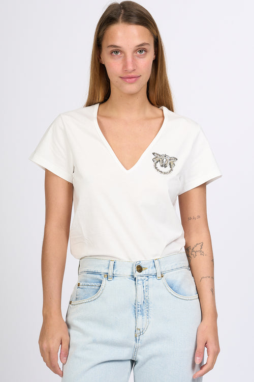 Pinko T-shirt Scollo V Bianco Donna-2