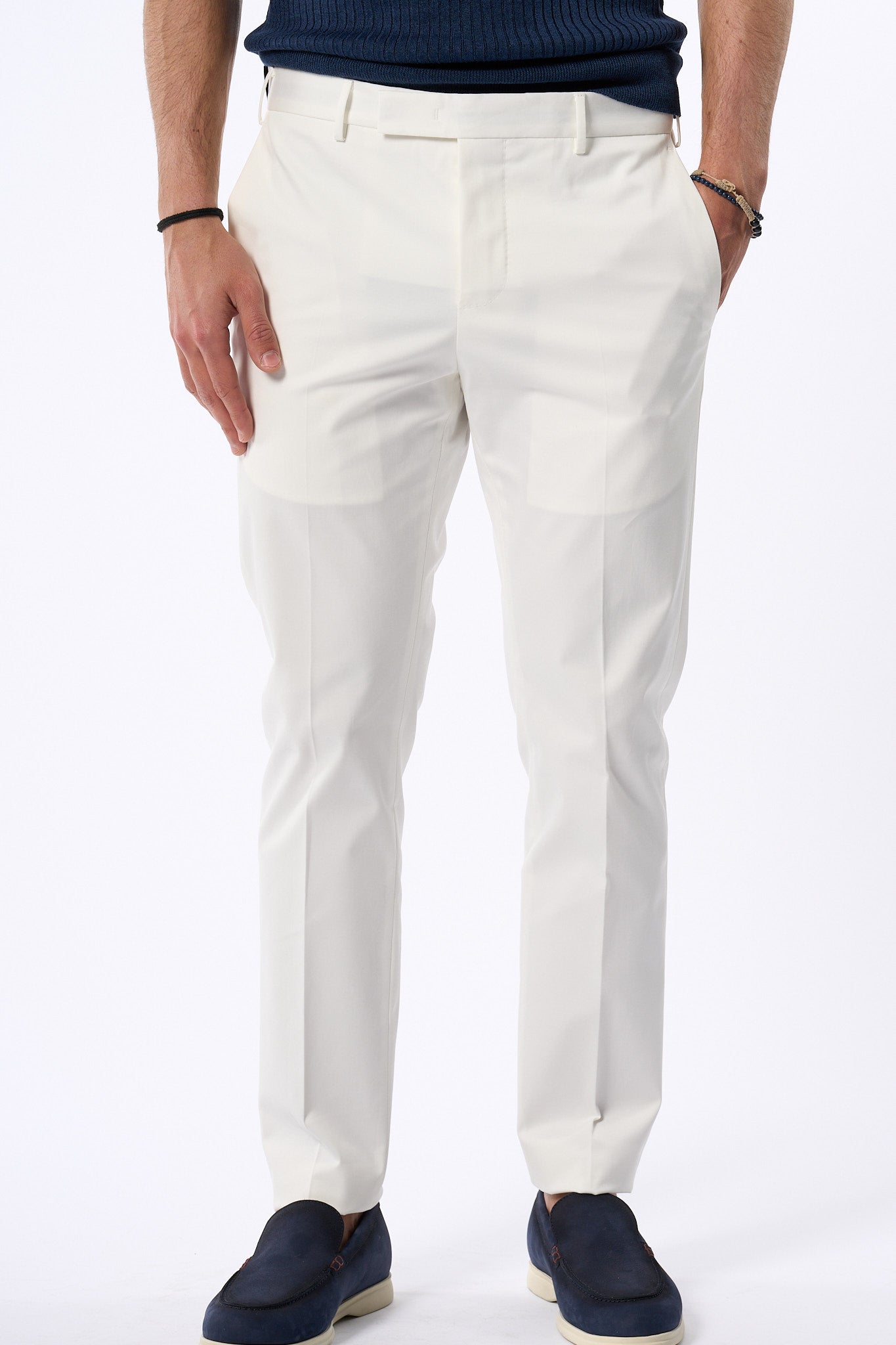Pt Torino Pantalone Dieci Twill Bianco Uomo-4
