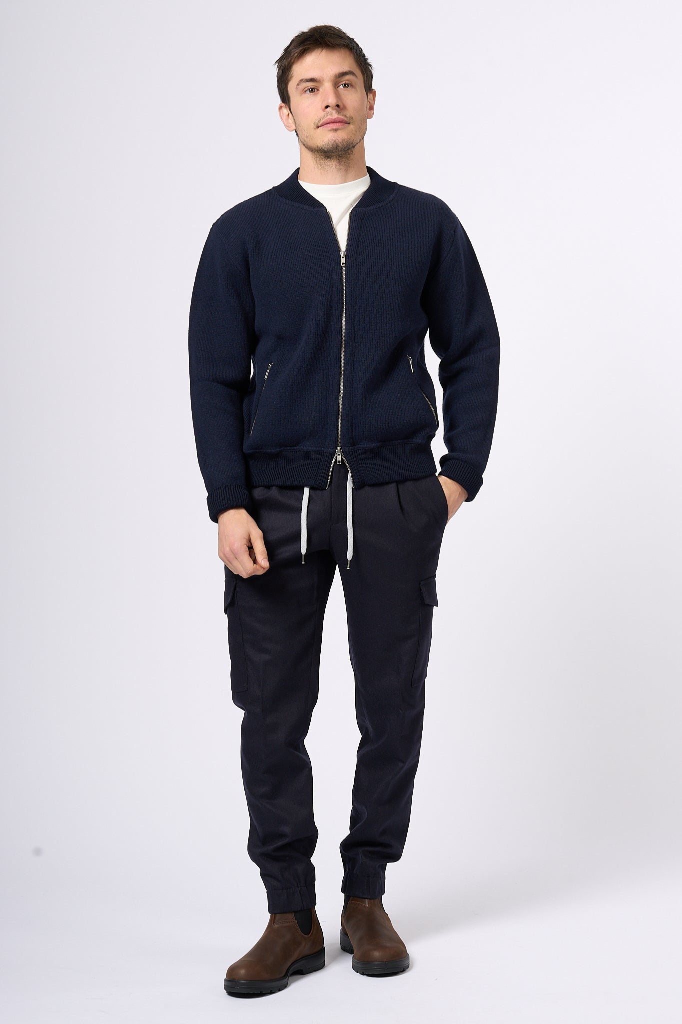 Pt Torino Pantalone Jogging Cargo in Lana Blu Uomo-7