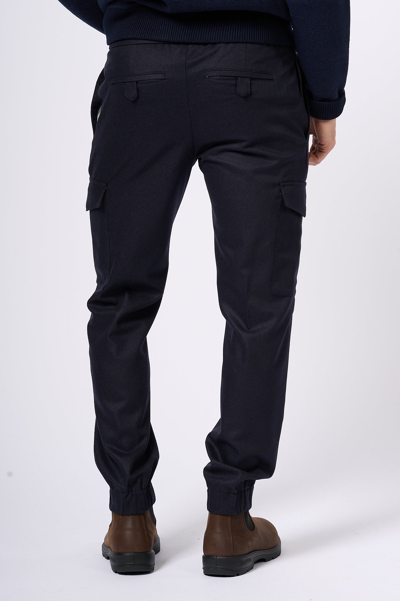 Pt Torino Pantalone Jogging Cargo in Lana Blu Uomo-5