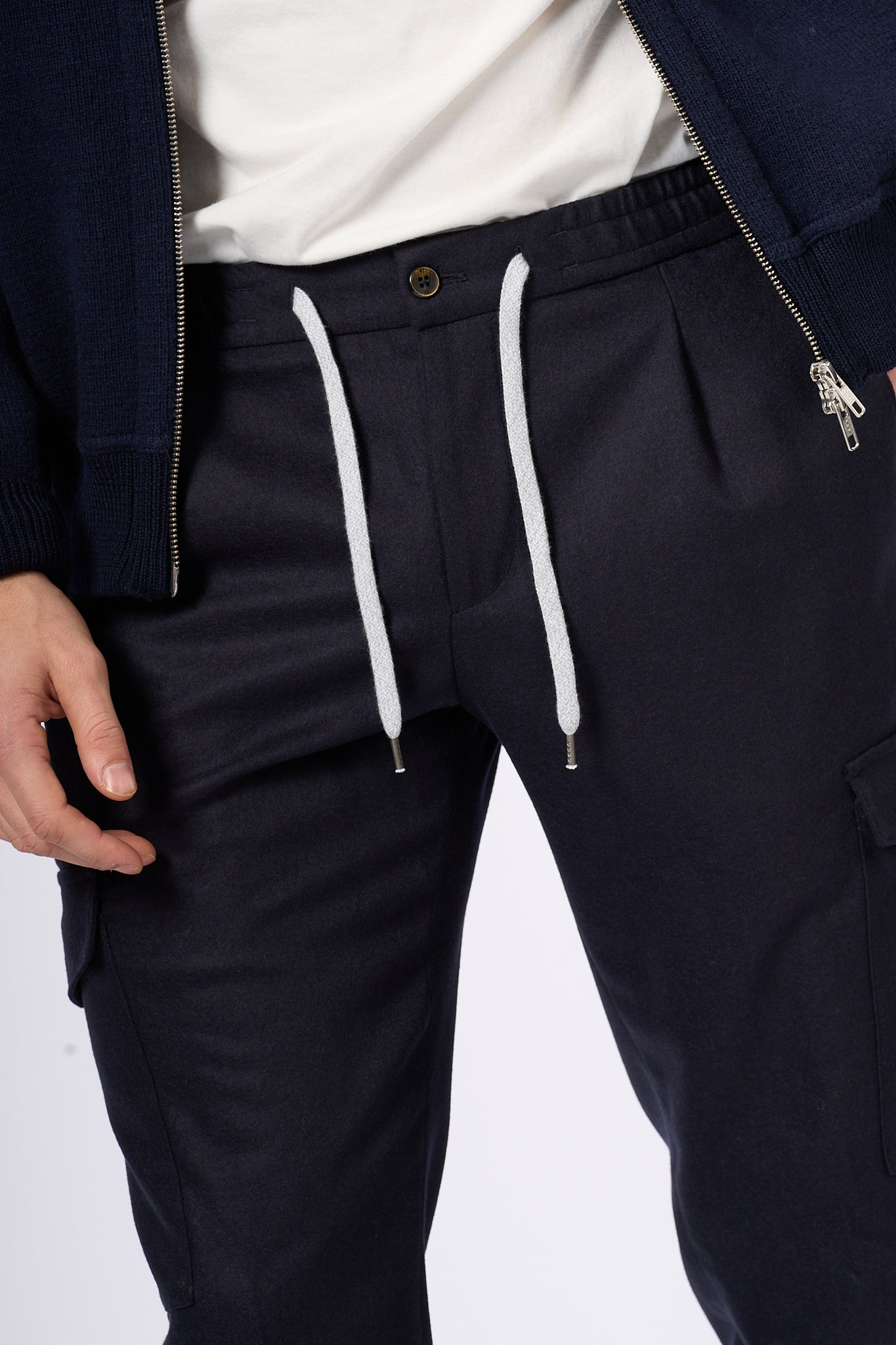 Pt Torino Pantalone Jogging Cargo in Lana Blu Uomo-6