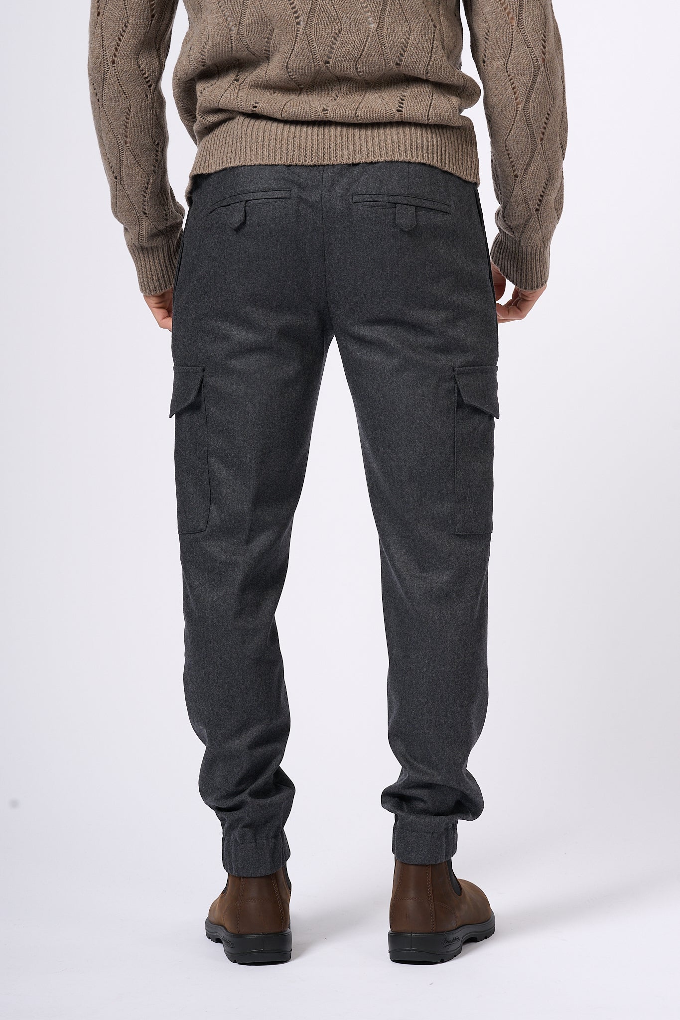 Pt Torino Pantalone Jogging Cargo in Lana Grigio Uomo-4