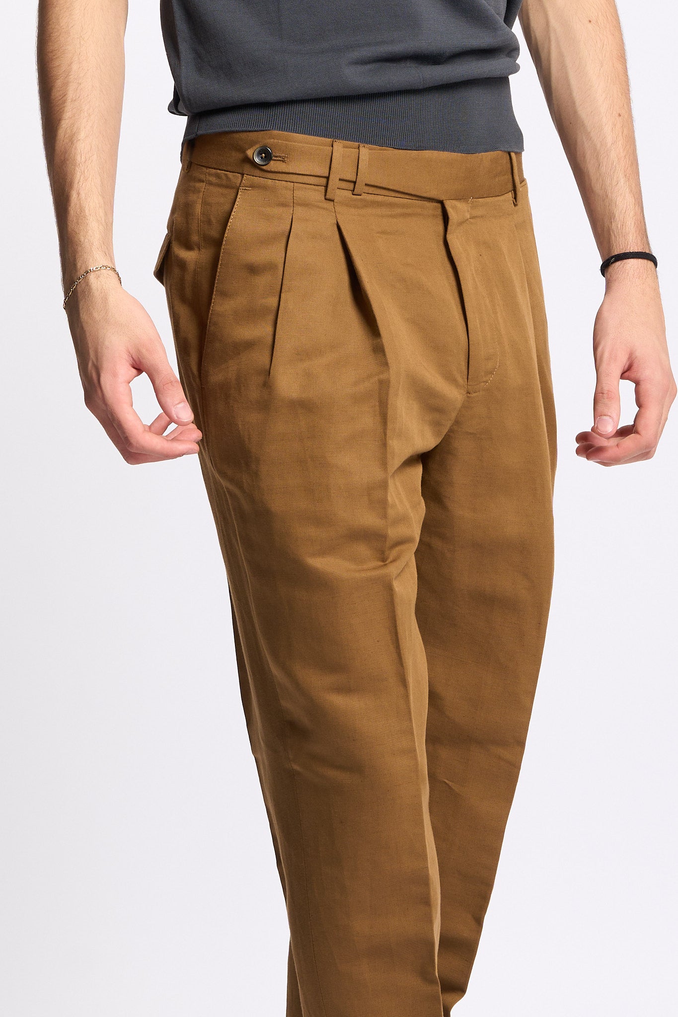 Pt torino Pantalone CARROT Lino e Cotone Cammello Uomo-6