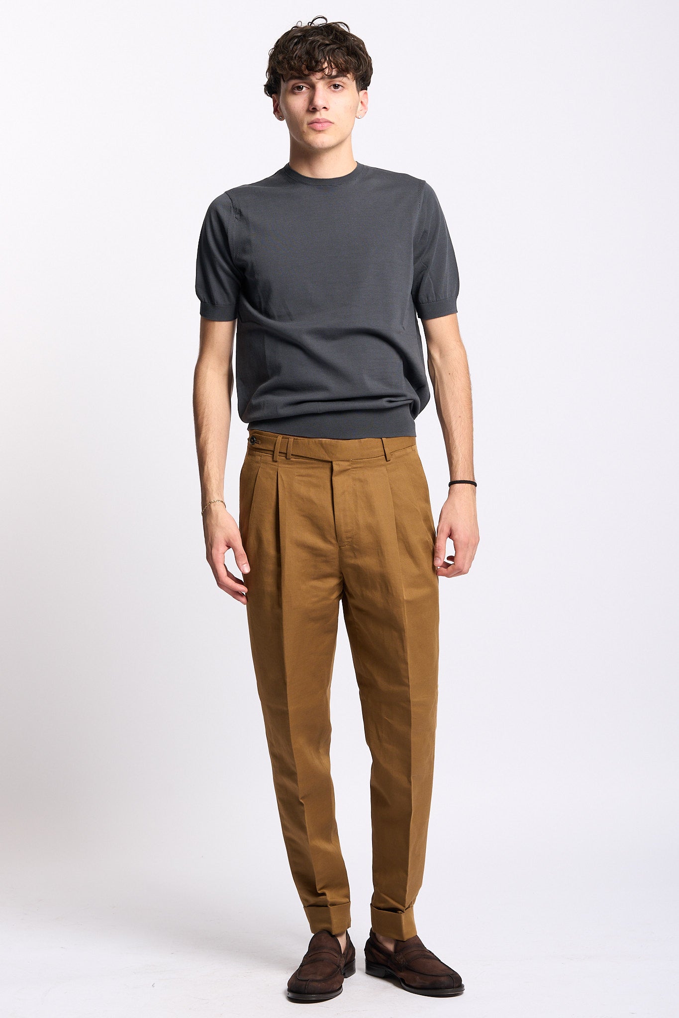 Pt torino Pantalone CARROT Lino e Cotone Cammello Uomo-3